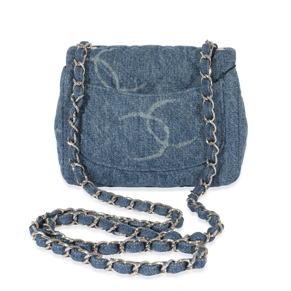 Chanel Blue Quilted Denim Square Mini Classic Flap Bag - Picture 3 of 8